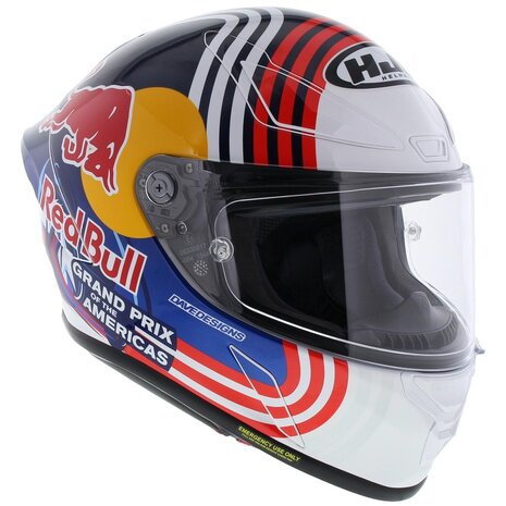 HJC RPHA 1 Red Bull Austin GP Motorcycle Helmet - White Blue Red