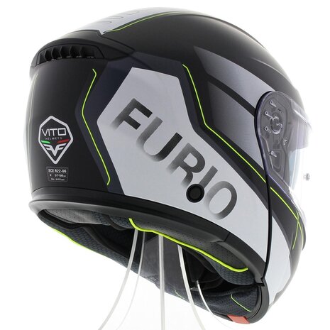 Vito Furio 2 Modular Motorcycle Helmet - matt black white fluo yellow