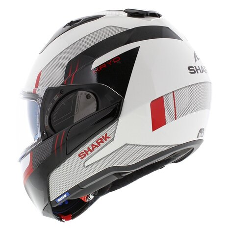 Shark EVO ES Flip Up Helmet Kryd White Black Red Helmetdiscounter