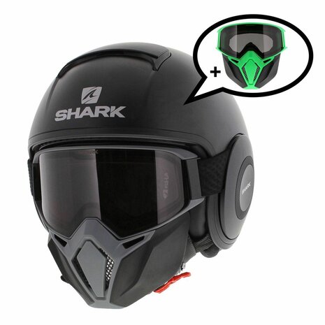 Shark Street Drak matt black anthracite - Special Edition free Neon Green Mask