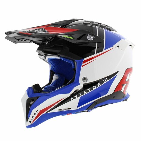 Airoh Helmet Aviator 3 AMS&sup2; Push gloss white blue red - Size S