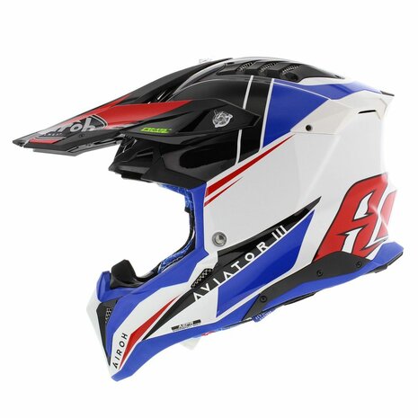 Airoh Helmet Aviator 3 AMS&sup2; Push gloss white blue red