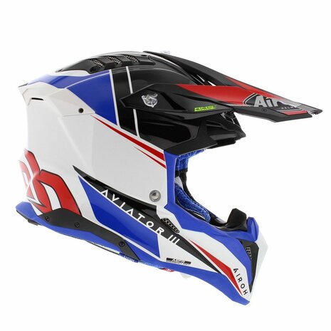 Airoh Helmet Aviator 3 AMS&sup2; Push gloss white blue red - Size S