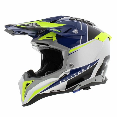 Airoh Helmet Aviator 3 AMS&sup2; Push gloss blue grey yellow