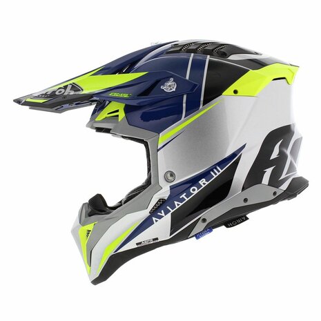 Airoh Helmet Aviator 3 AMS&sup2; Push gloss blue grey yellow