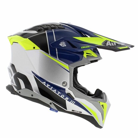 Airoh Helmet Aviator 3 AMS&sup2; Push gloss blue grey yellow