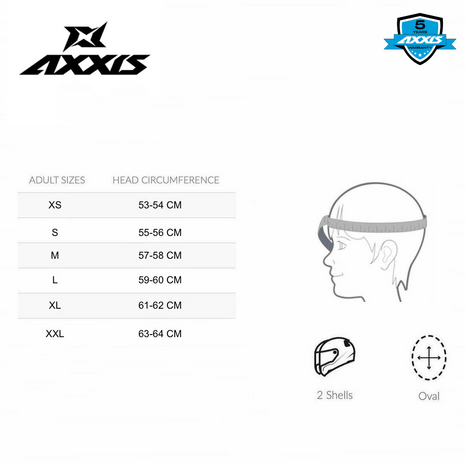 Axxis-Hawk-SV-Evo-Integraal-helm-solid-mat-zwart-maattabel