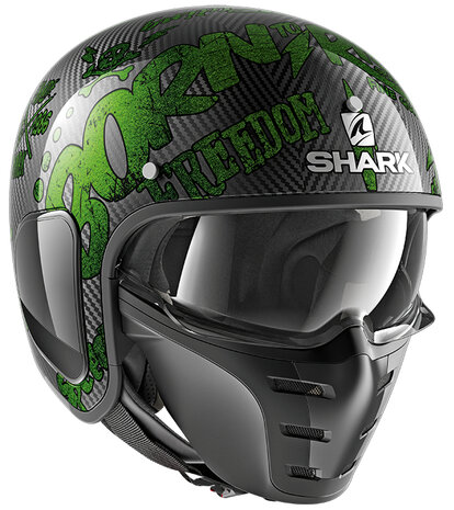 Shark S-Drak Carbon Helmet Freestyle Cup gloss carbon black green DGG - Size XS