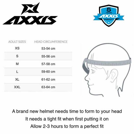 Axxis-Draken-S-integraal-helm-solid-mat-zwart-maattabel