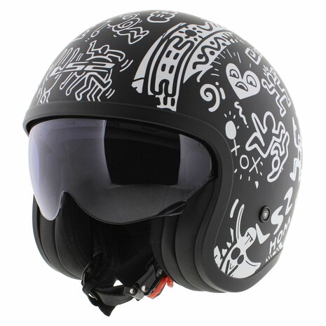 LS2 OF599 Spitfire II Tribal matt black white - Open Face helmet motorcycle scooter