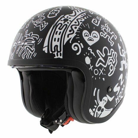 LS2 OF599 Spitfire II Tribal matt black white - Open Face helmet motorcycle scooter