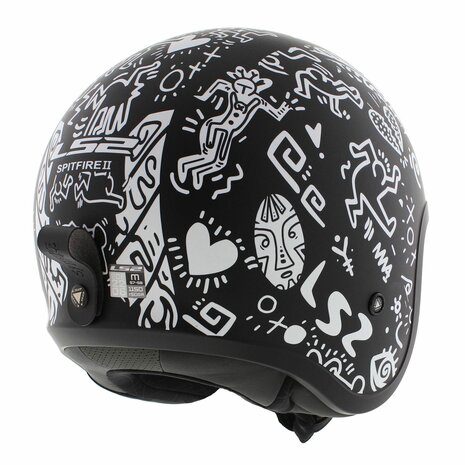 LS2 OF599 Spitfire II Tribal matt black white - Open Face helmet motorcycle scooter