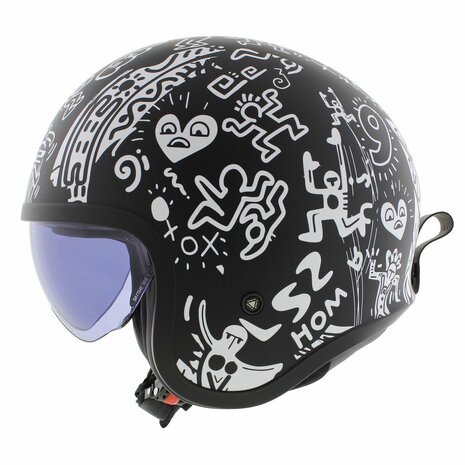 LS2 OF599 Spitfire II Tribal matt black white - Open Face helmet motorcycle scooter