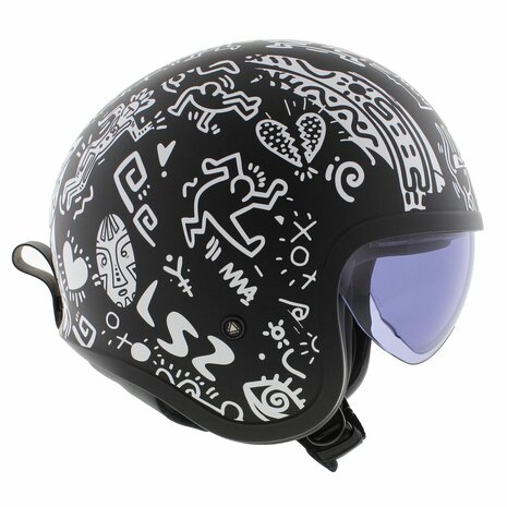 LS2 OF599 Spitfire II Tribal matt black white - Open Face helmet motorcycle scooter