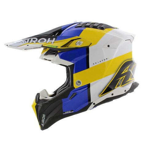Airoh MX Helmet Aviator 3 AMS&sup2; Monarch gloss blue white yellow