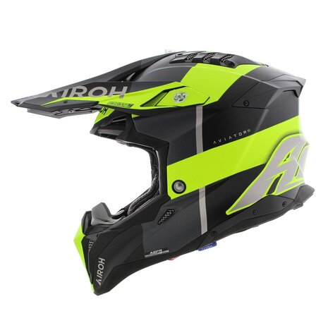 Airoh MX Helmet Aviator 3 AMS&sup2; Monarch matt grey black fluo yellow