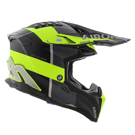 Airoh MX Helmet Aviator 3 AMS&sup2; Monarch matt grey black fluo yellow