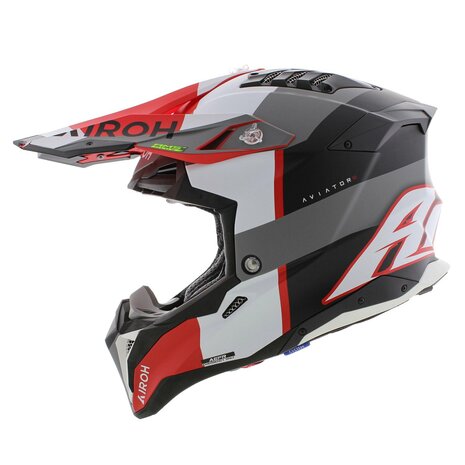 Airoh MX Helmet Aviator 3 AMS&sup2; Monarch matt grey white red