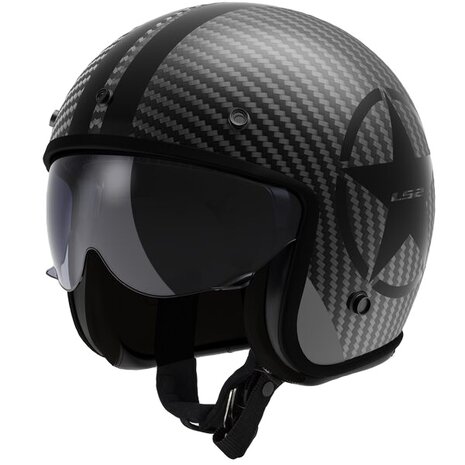 LS2 OF601 Bob II C Star matt carbon black Open Face Motorcycle Helmet