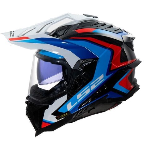 LS2 MX701 Carbon Explorer Frontier II gloss white blue - Adventure helmet