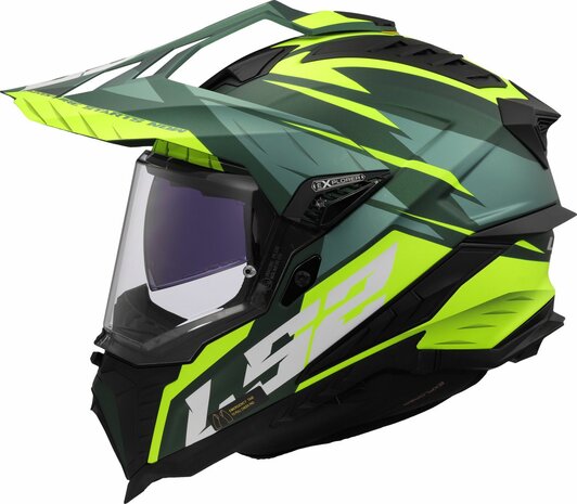 LS2 MX701 Explorer Spire matt green yellow - Adventure helmet motorcycle