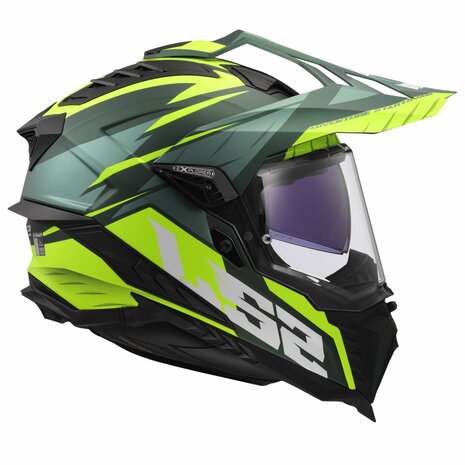 LS2 MX701 Explorer Spire matt green yellow - Adventure helmet motorcycle