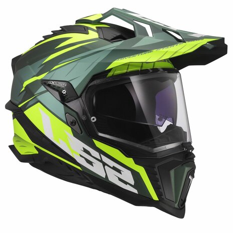 LS2 MX701 Explorer Spire matt green yellow - Adventure helmet motorcycle