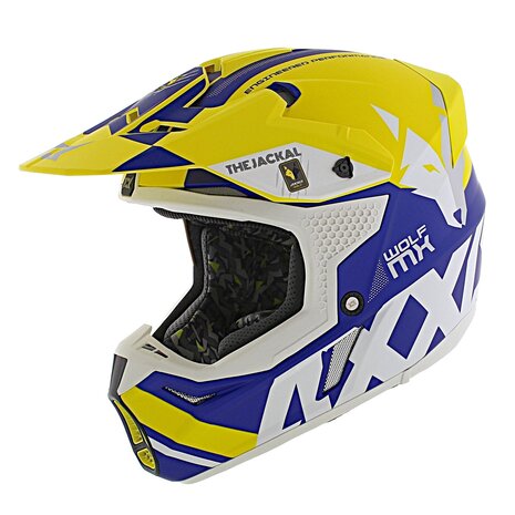 Axxis Wolf Jackal A3 matt yellow blue - Size L - offroad mx motorcycle helmet