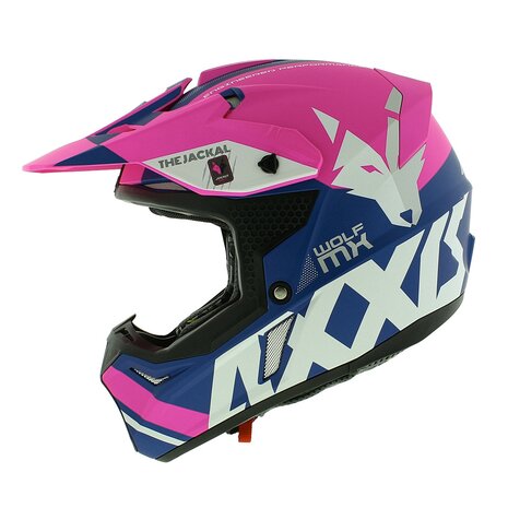 Axxis Wolf Jackal C18 matt pink blue offroad mx motorcycle helmet