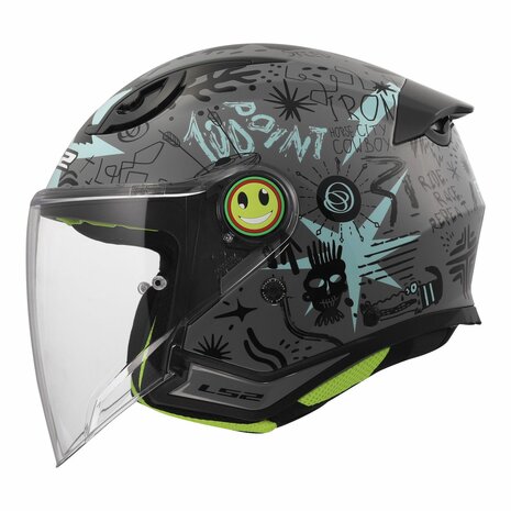LS2 OF622 Funny II Scribble grey blue children openface helmet