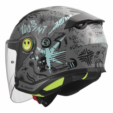LS2 OF622 Funny II Scribble grey blue children openface helmet