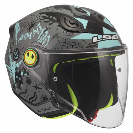 LS2 OF622 Funny II Scribble grey blue children openface helmet