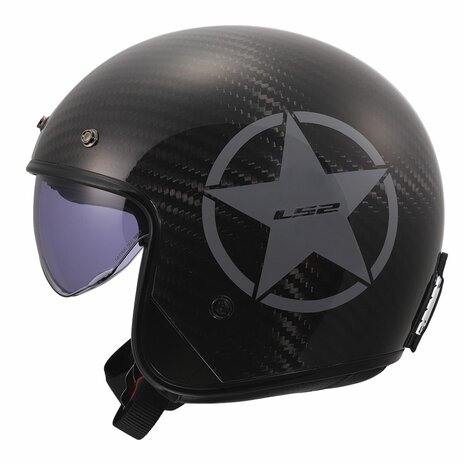 LS2 OF601 Bob II C Star gloss black carbon grey Open Face Motorcycle Helmet