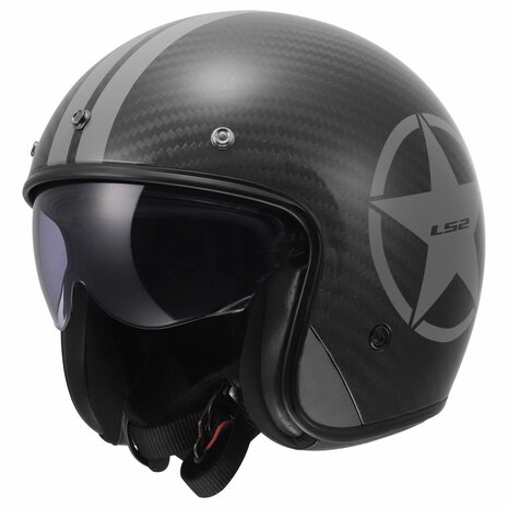 LS2 OF601 Bob II C Star gloss black carbon grey Open Face Motorcycle Helmet