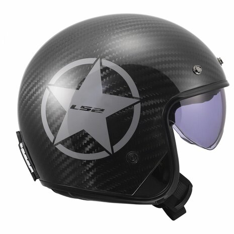 LS2 OF601 Bob II C Star gloss black carbon grey Open Face Motorcycle Helmet