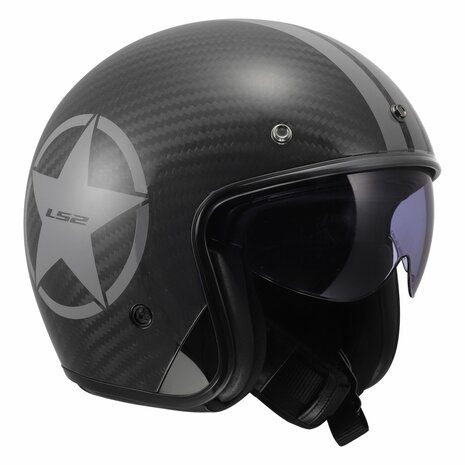 LS2 OF601 Bob II C Star gloss black carbon grey Open Face Motorcycle Helmet
