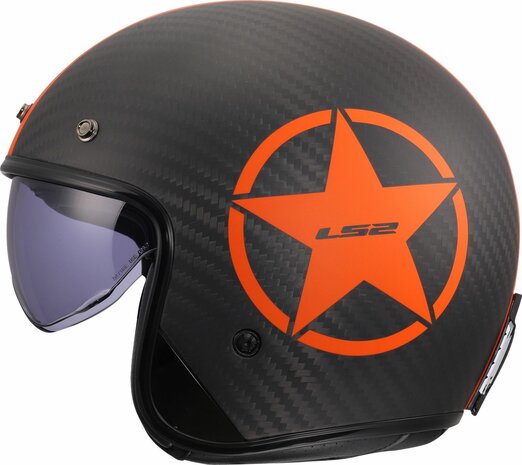 LS2 OF601 Bob II C Star matt black carbon orange Open Face Motorcycle Helmet