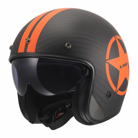 LS2 OF601 Bob II C Star matt black carbon orange Open Face Motorcycle Helmet