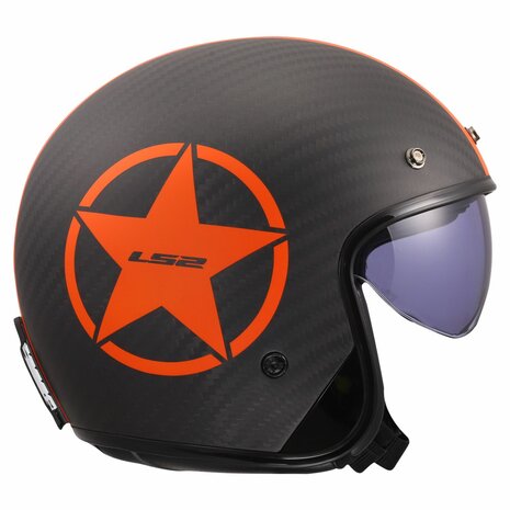 LS2 OF601 Bob II C Star matt black carbon orange Open Face Motorcycle Helmet