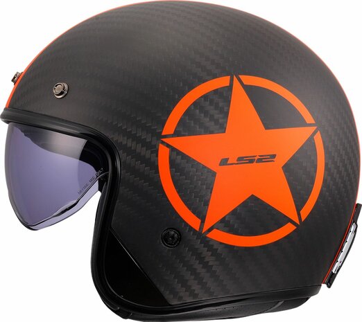 LS2 OF601 Bob II C Star matt black carbon orange Open Face Motorcycle Helmet