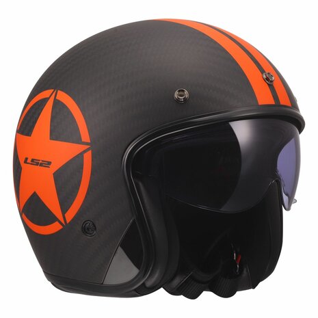 LS2 OF601 Bob II C Star matt black carbon orange Open Face Motorcycle Helmet