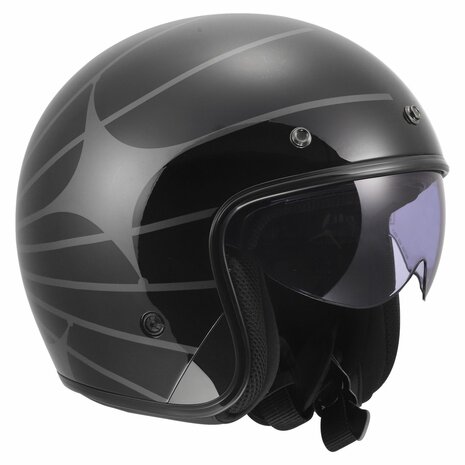 LS2 OF601 Bob II Open Face Motorcycle Helmet  - Cosmic gloss black grey