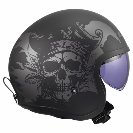 LS2 OF599 Spitfire II Willy matt black grey - Open Face helmet motorcycle scooter
