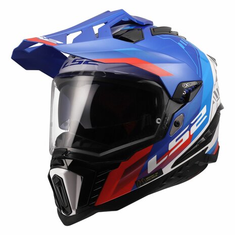 LS2 MX701 Explorer Hexa gloss white blue red - Adventure helmet motorcycle