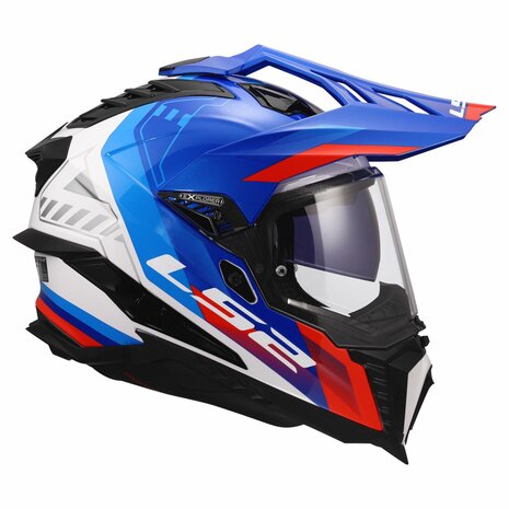LS2 MX701 Explorer Hexa gloss white blue red - Adventure helmet motorcycle