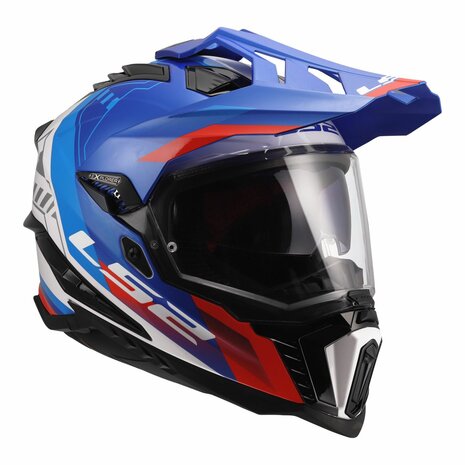 LS2 MX701 Explorer Hexa gloss white blue red - Adventure helmet motorcycle