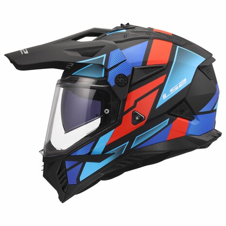 LS2 MX702 Pioneer II adventure helmet Block matt black red blue