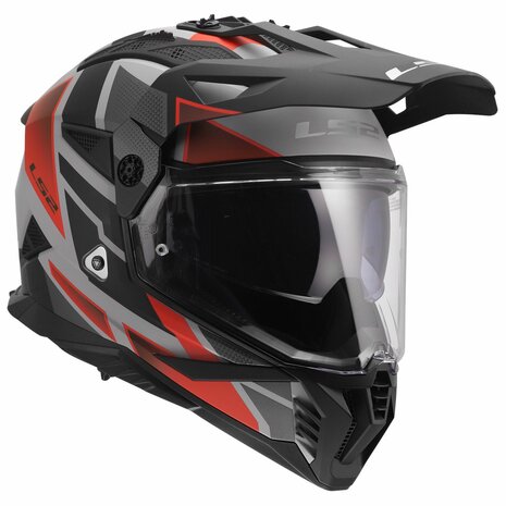 LS2 MX702 Pioneer II adventure helmet Block matt grey red