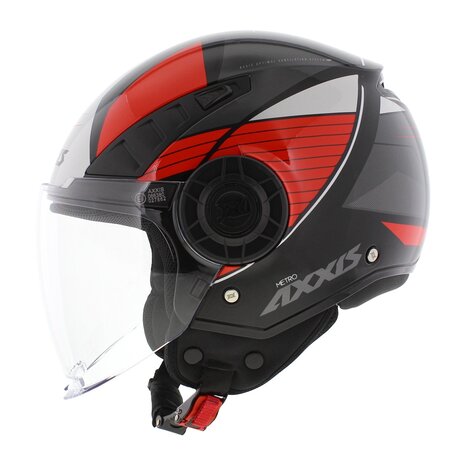 Axxis Metro S Bird B5 gloss black red grey - Openface helmet for motorcycle &amp; scooter