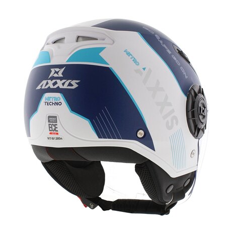 Axxis Metro S helmet Techno A7 matt blue white - Size M - Openface helmet for motorcycle and scooter use